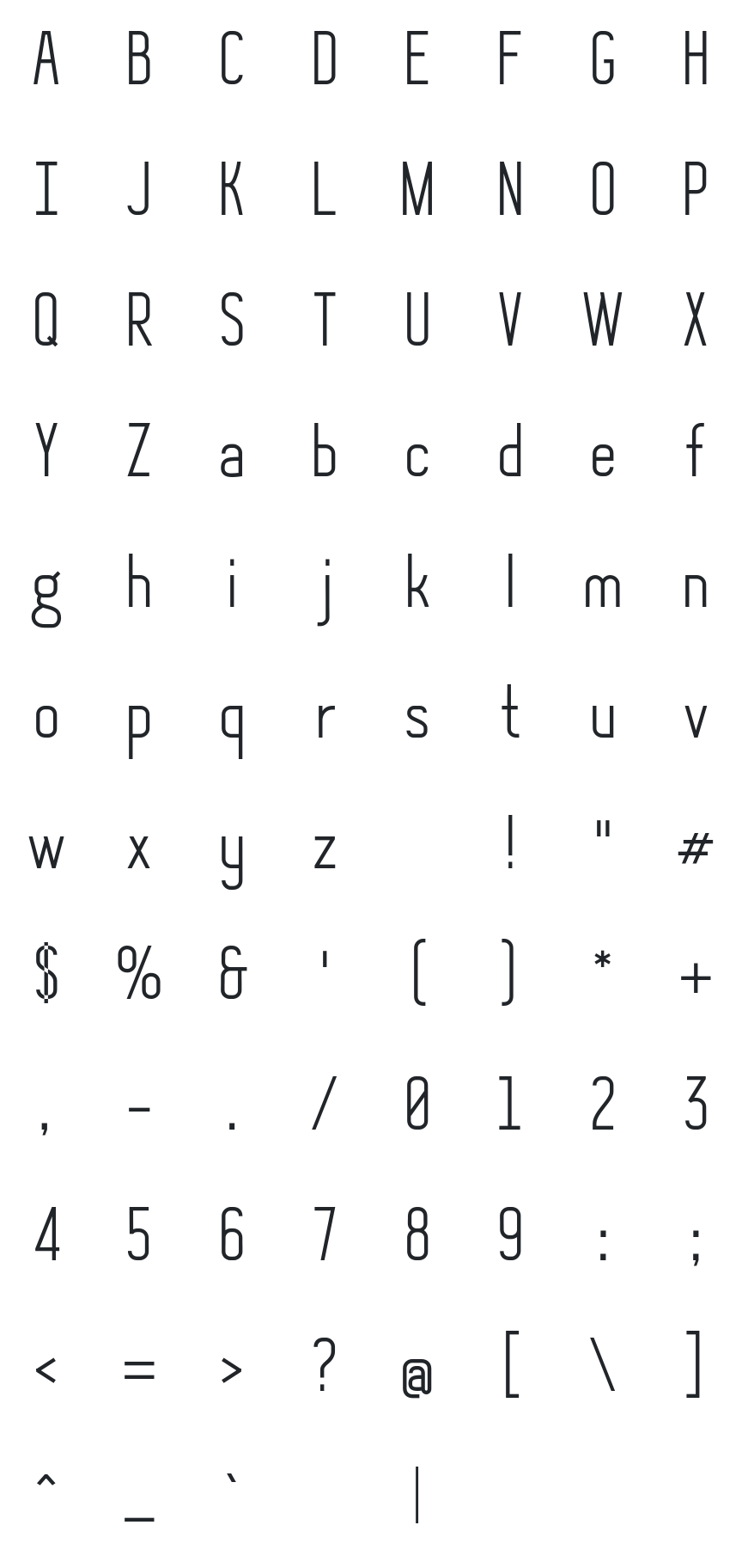AC Boucle Font Glyph Map