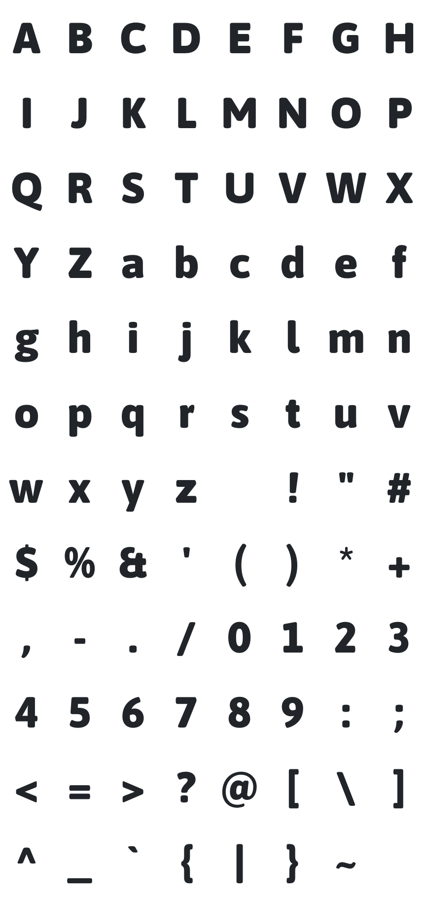 Asap VF Typeface Font Glyph Map