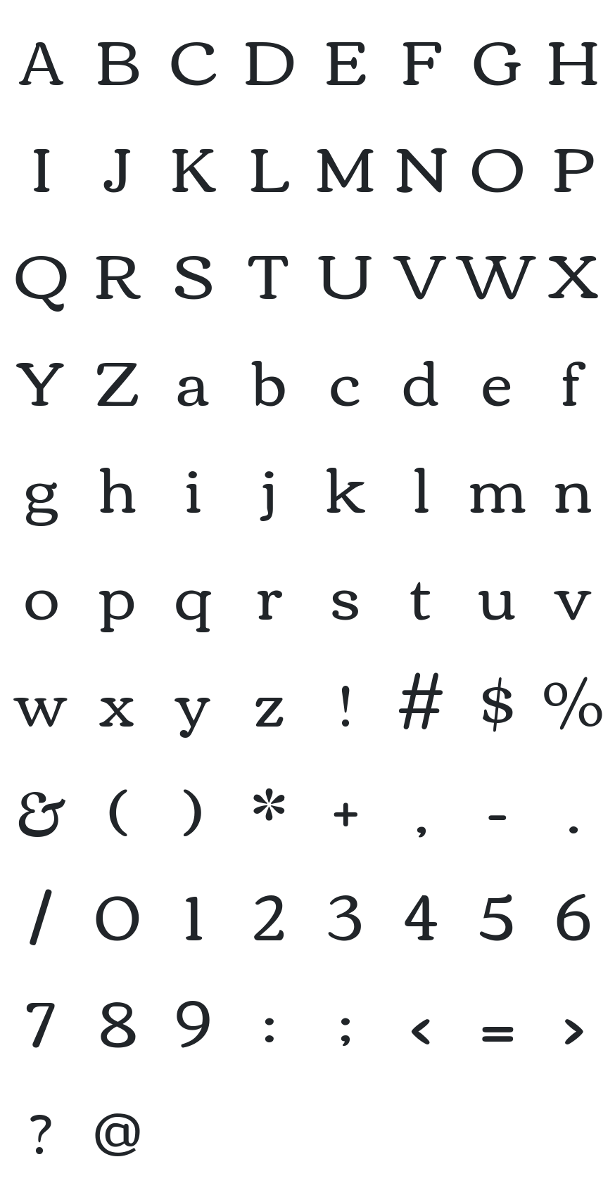 Corben Font Glyph Map