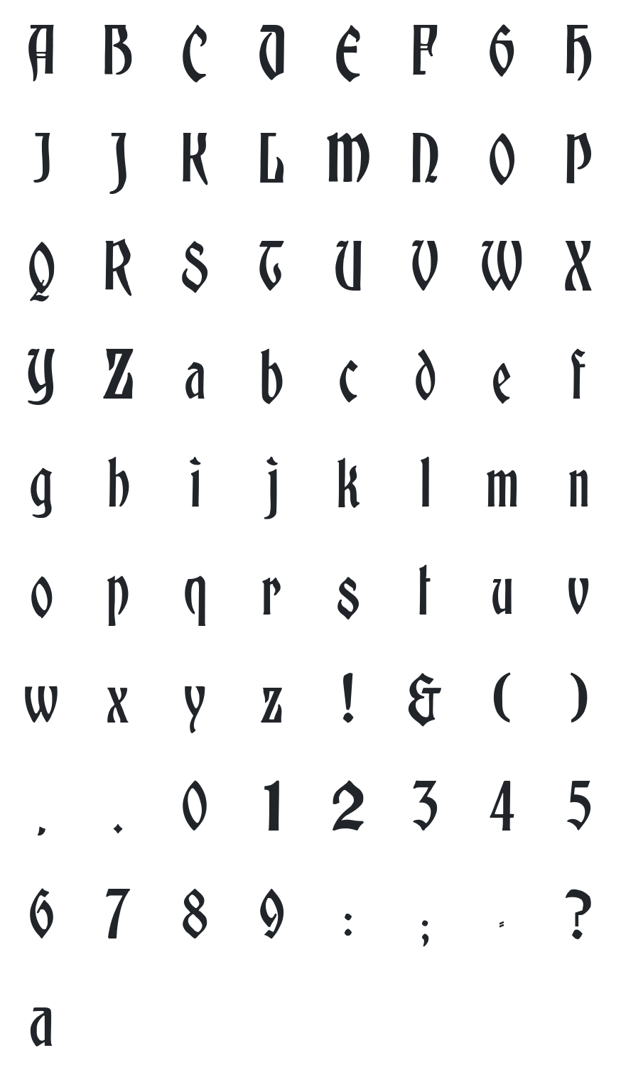 Erben Gothic Font Glyph Map