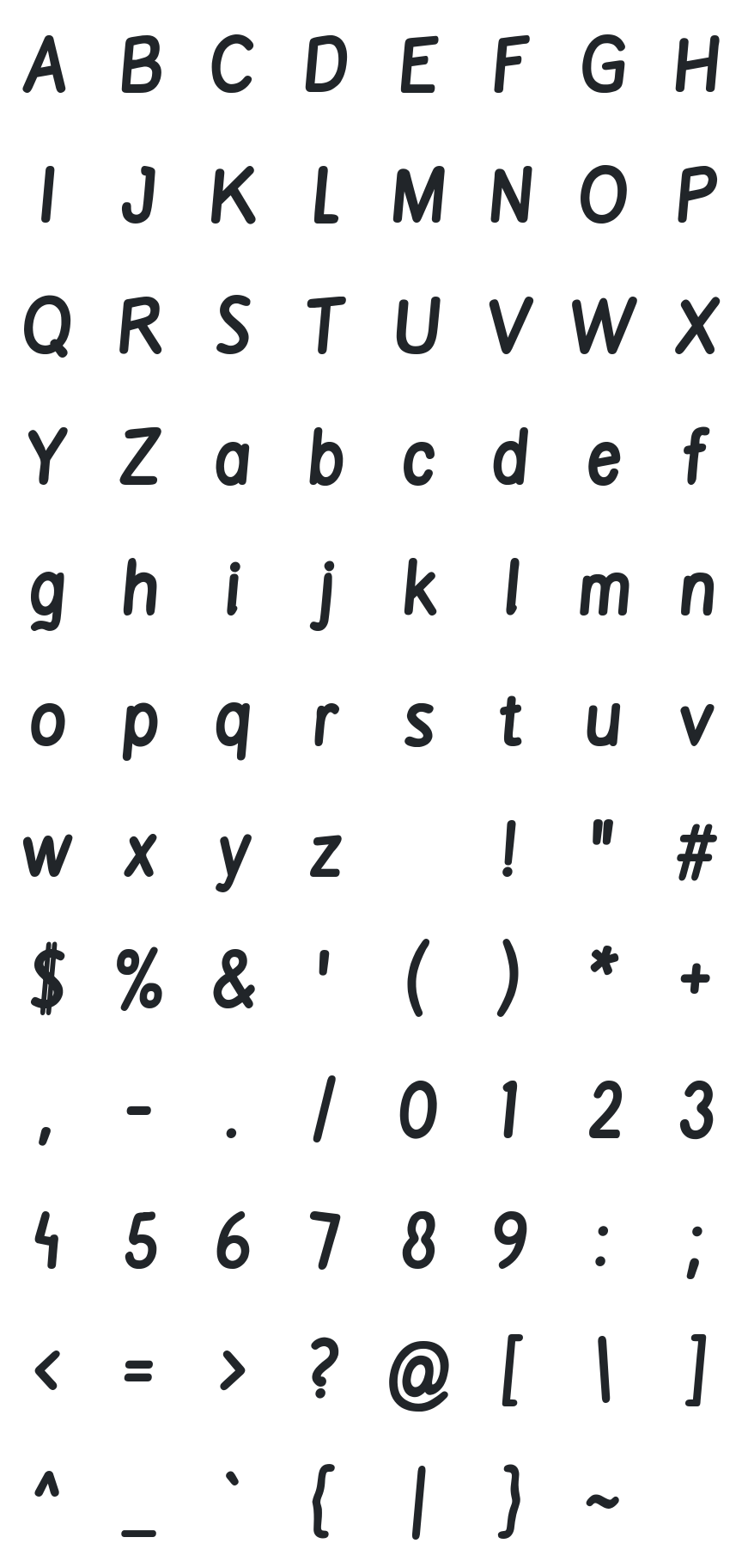 JDK Vindil Font Glyph Map