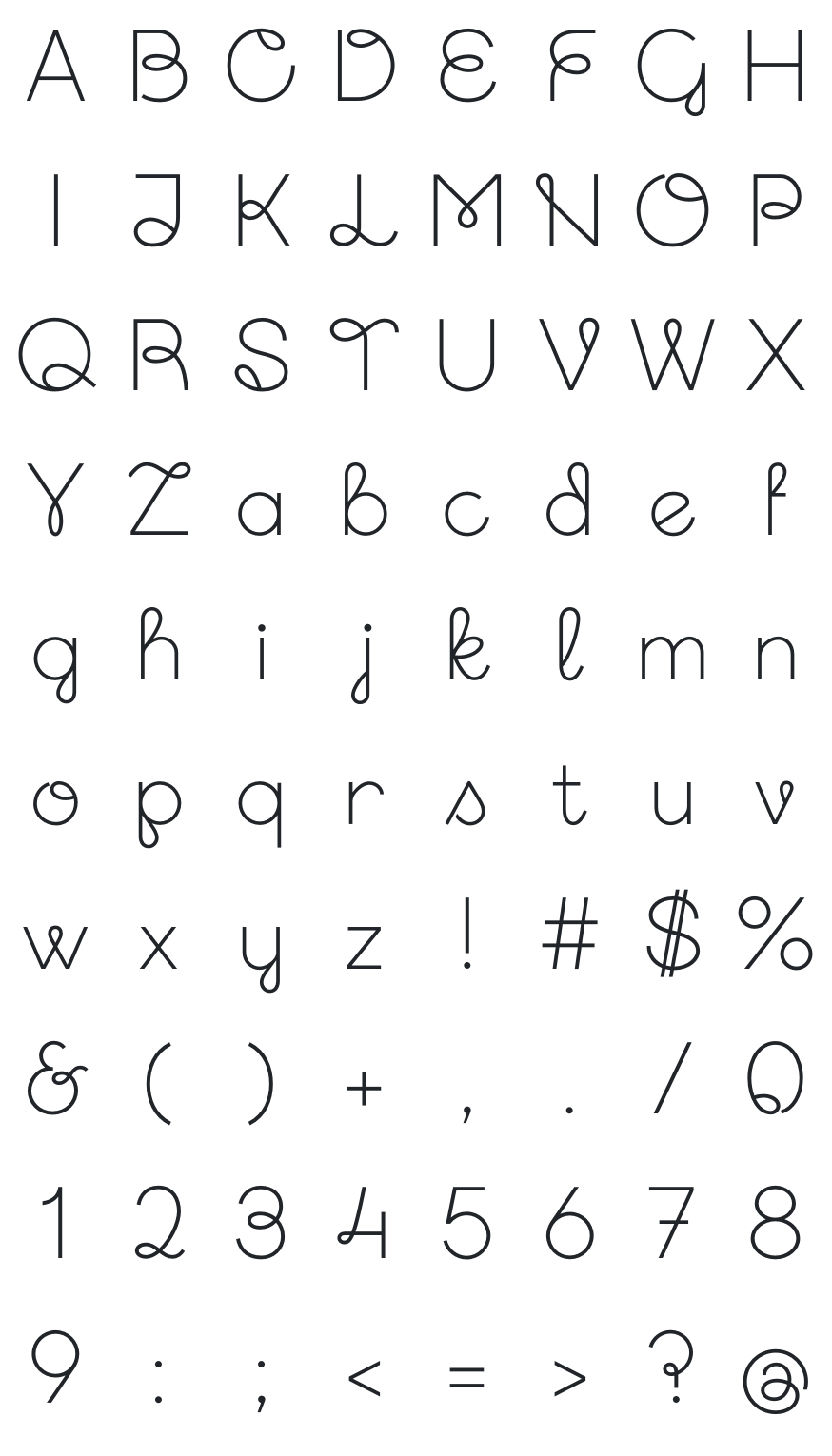 Novella Font Glyph Map