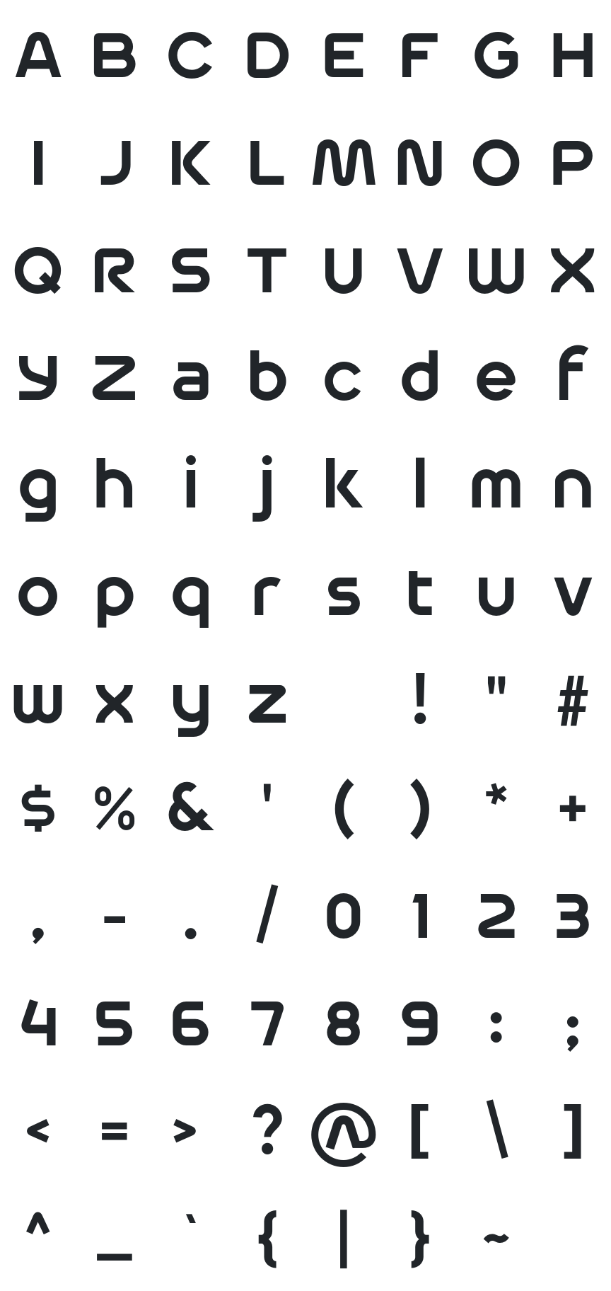 Pinnacle Typeface Font Glyph Map