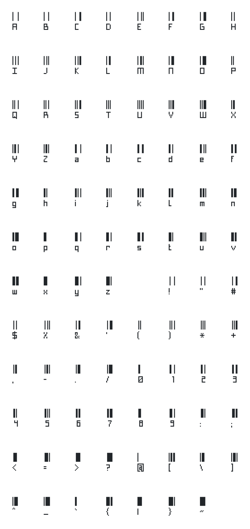 Pixelary Font Glyph Map