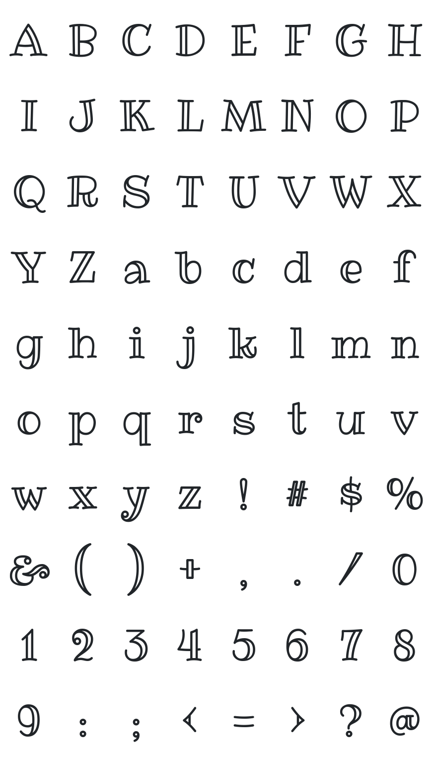 Ribeye Marrow Font Glyph Map
