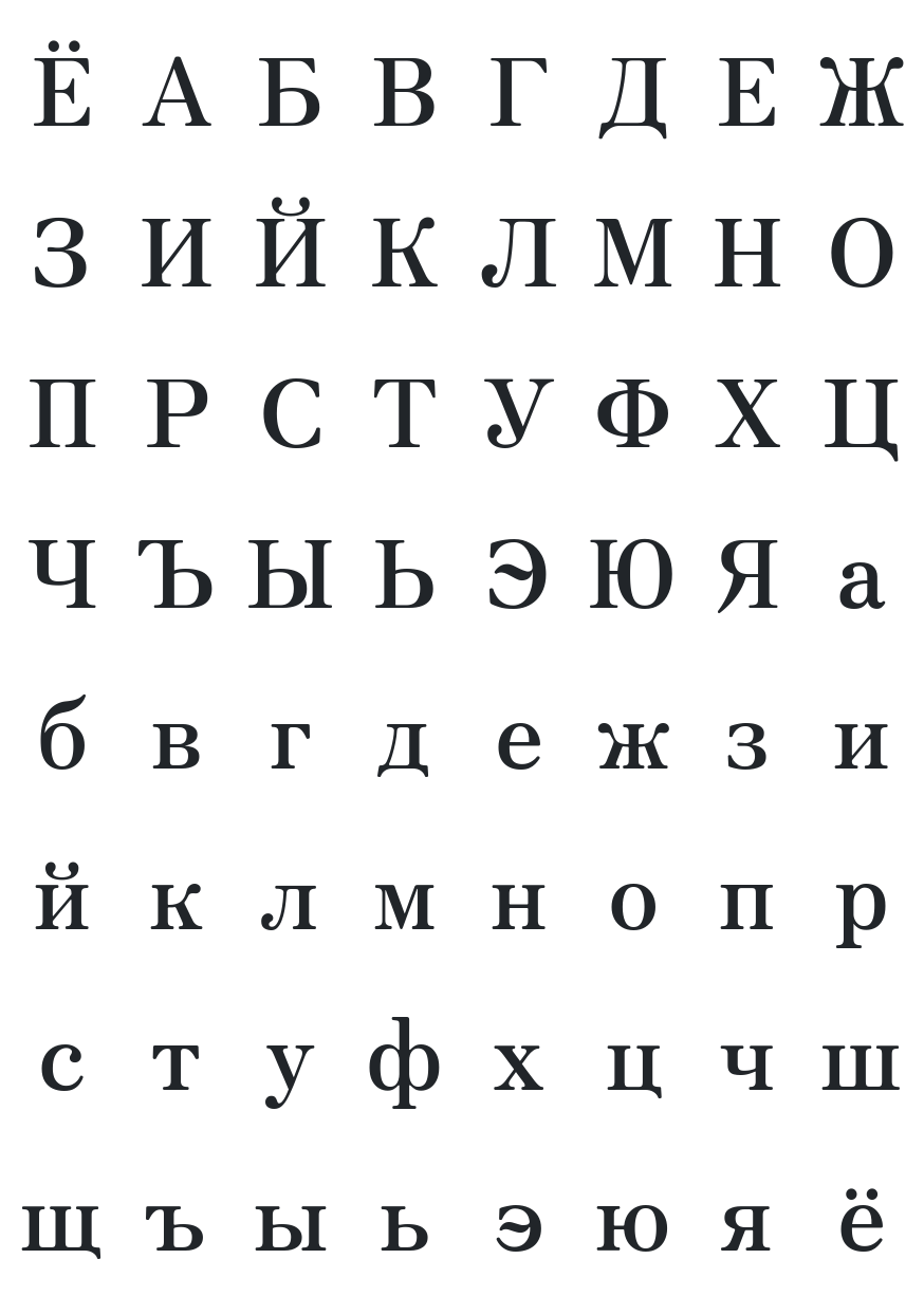 Zen Antique Font Glyph Map (Cyrillic)
