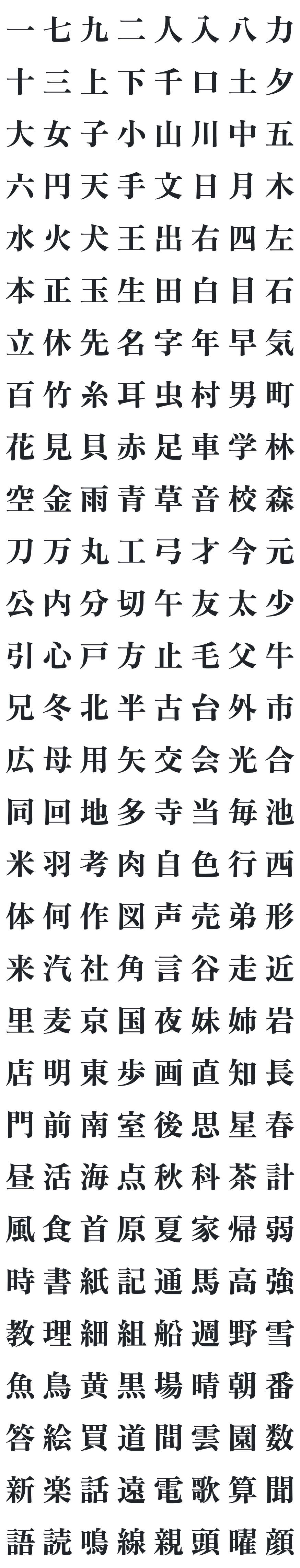 Zen Antique Font Glyph Map (Kanji)